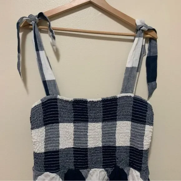 Crown & Ivy Blue and White Checkered Gingham Midi Dress size large - Picture 2 of 7